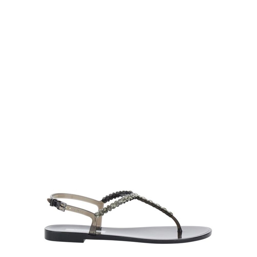 Menghi Women 'Bianca' Black Sandals With Bead Details In Pvc Women